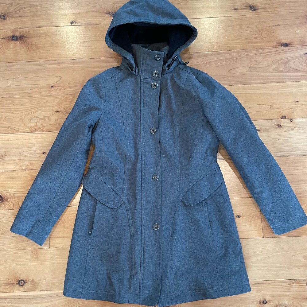 Kristen Blake Women's Long Gray Hooded Insulated Raincoat Size Small